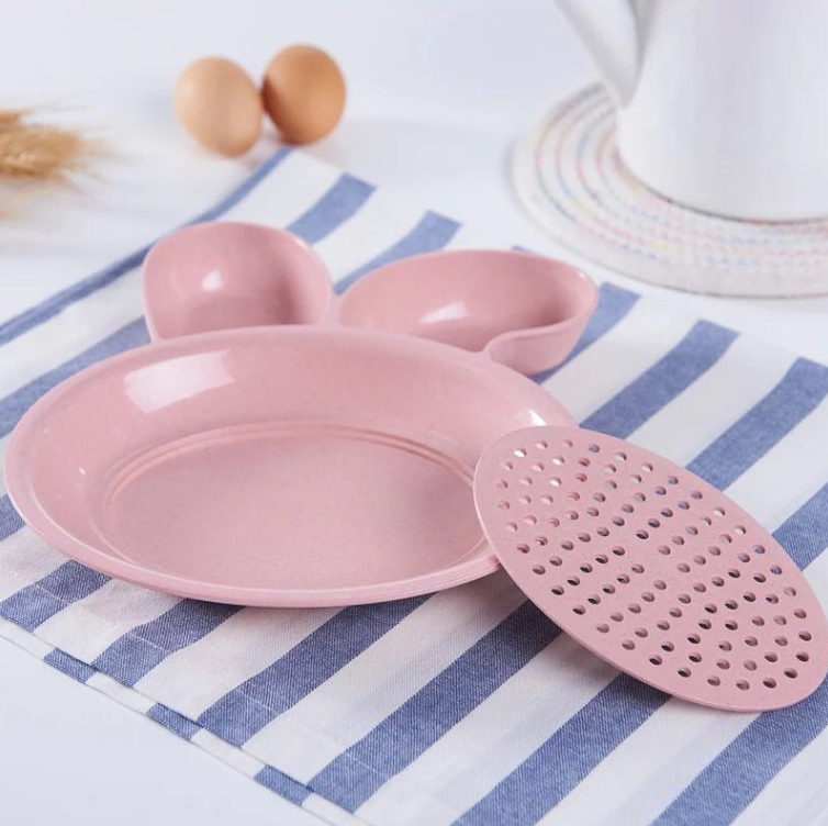 Yiwu Good Goods Cute Rabbit Dumpling Plate, household double-layer draining plate, dumpling plate, eating dumpling plate with vinegar dish detail image 3