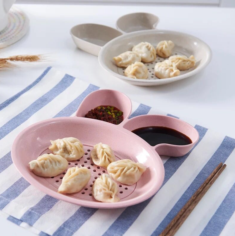 Yiwu Good Goods Cute Rabbit Dumpling Plate, household double-layer draining plate, dumpling plate, eating dumpling plate with vinegar dish detail image 1