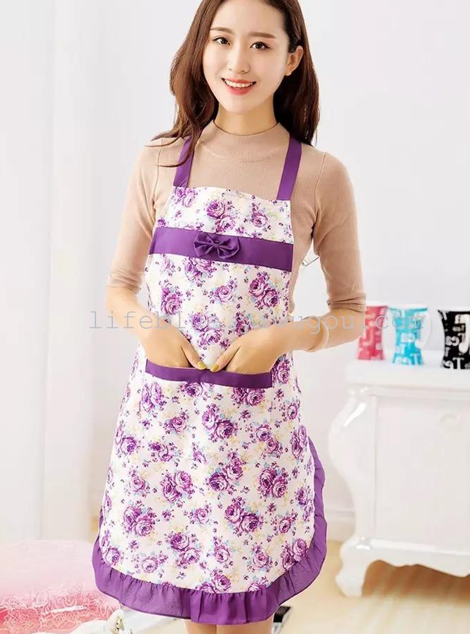 Yiwu Good Goods Life Blue Floral Bow apron Home Apron Catering Advertising apron pic 2