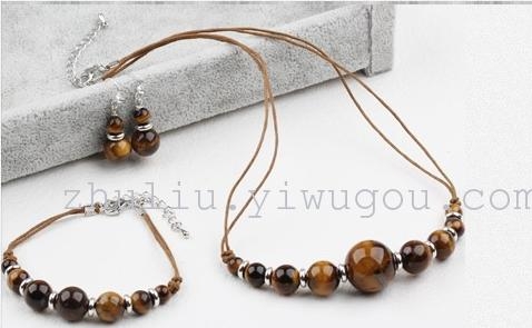 Rose Angel Handmade natural Tiger's Eye Stone Necklace, bracelet and earrings Three-piece accessory set details Picture