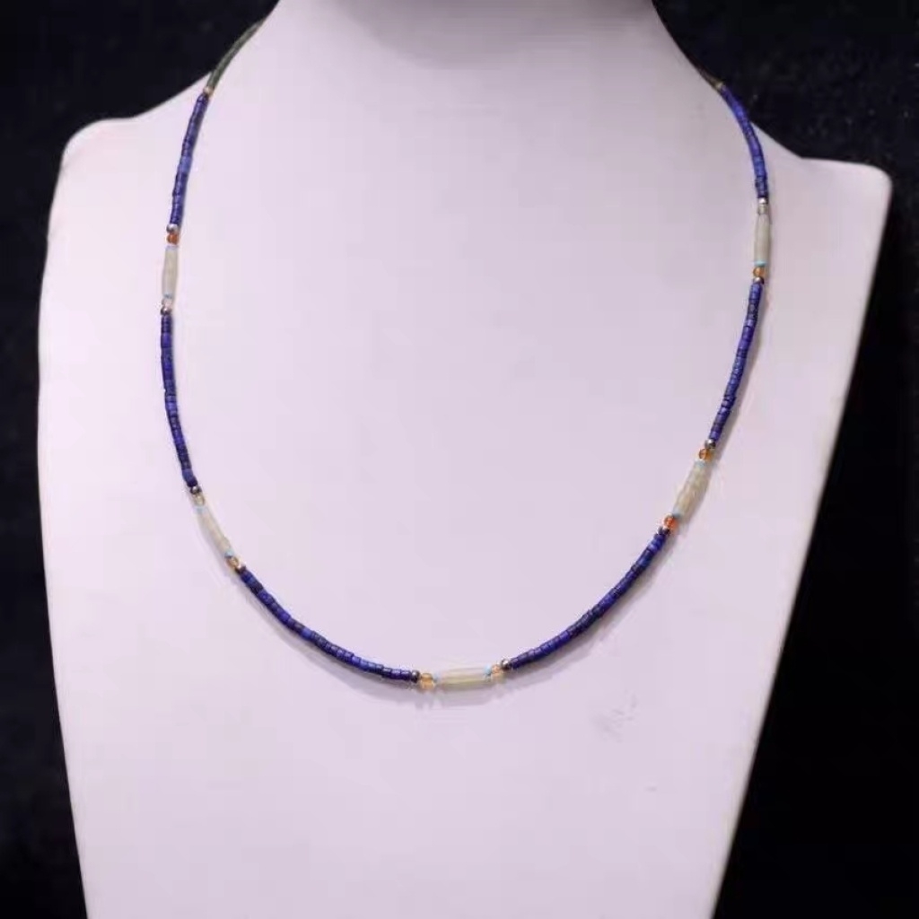 Afghan lapis lazuli 2mm barrel bead necklace, American pine 2mm necklace Application Scenario