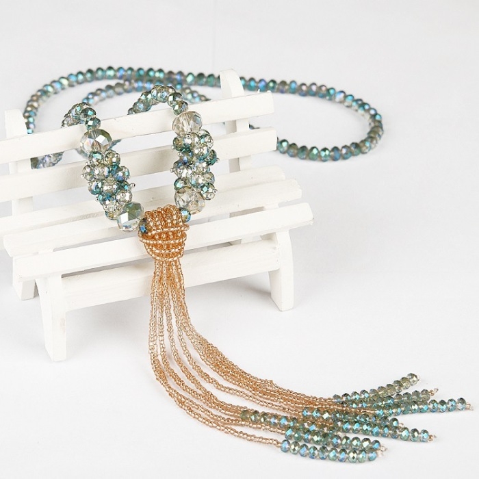 Spring bestseller Korean-style crystal versatile and fashionable necklace, long tassel sweater chain for women undefined