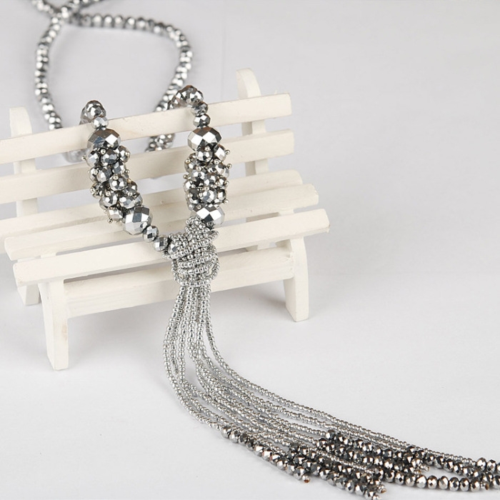 Spring bestseller Korean-style crystal versatile and fashionable necklace, long tassel sweater chain for women Item Picture