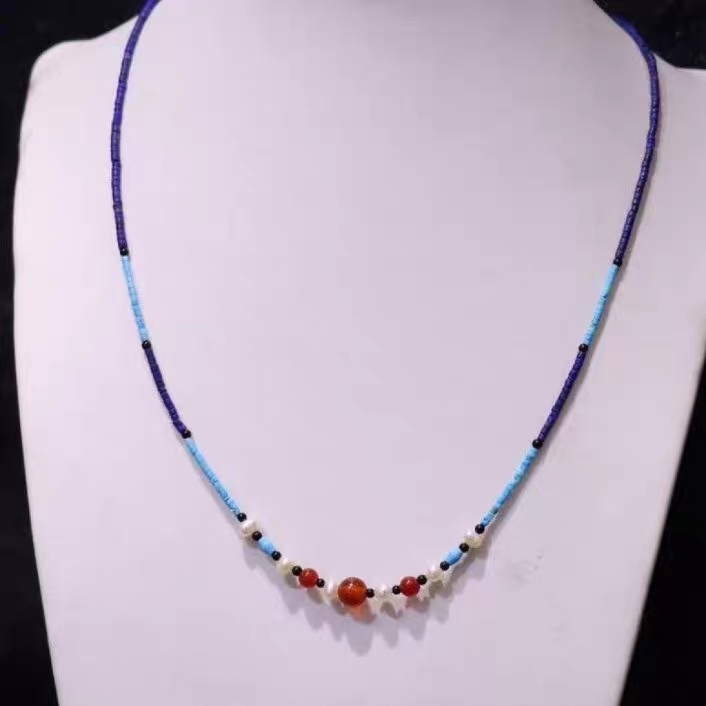 Afghan lapis lazuli 2mm barrel bead necklace, American pine 2mm necklace Specification image