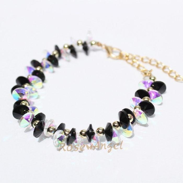 European and American fashionable colorful crystal gemstone woven bracelets and bangs, women's exaggerated wide accessories wholesale Taobao bestsellers