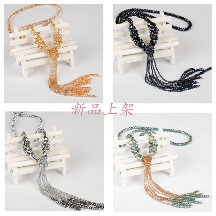 Spring bestseller Korean-style crystal versatile and fashionable necklace, long tassel sweater chain for women details Picture