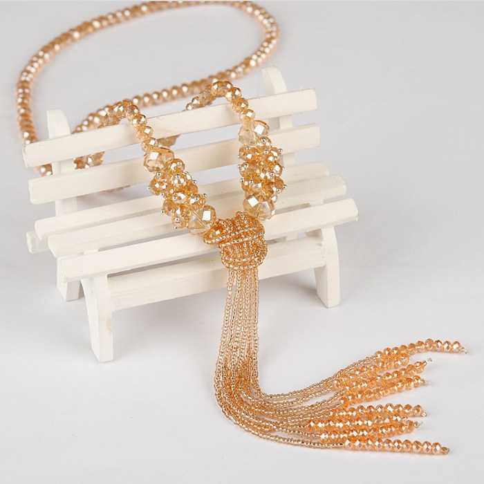 Spring bestseller Korean-style crystal versatile and fashionable necklace, long tassel sweater chain for women undefined