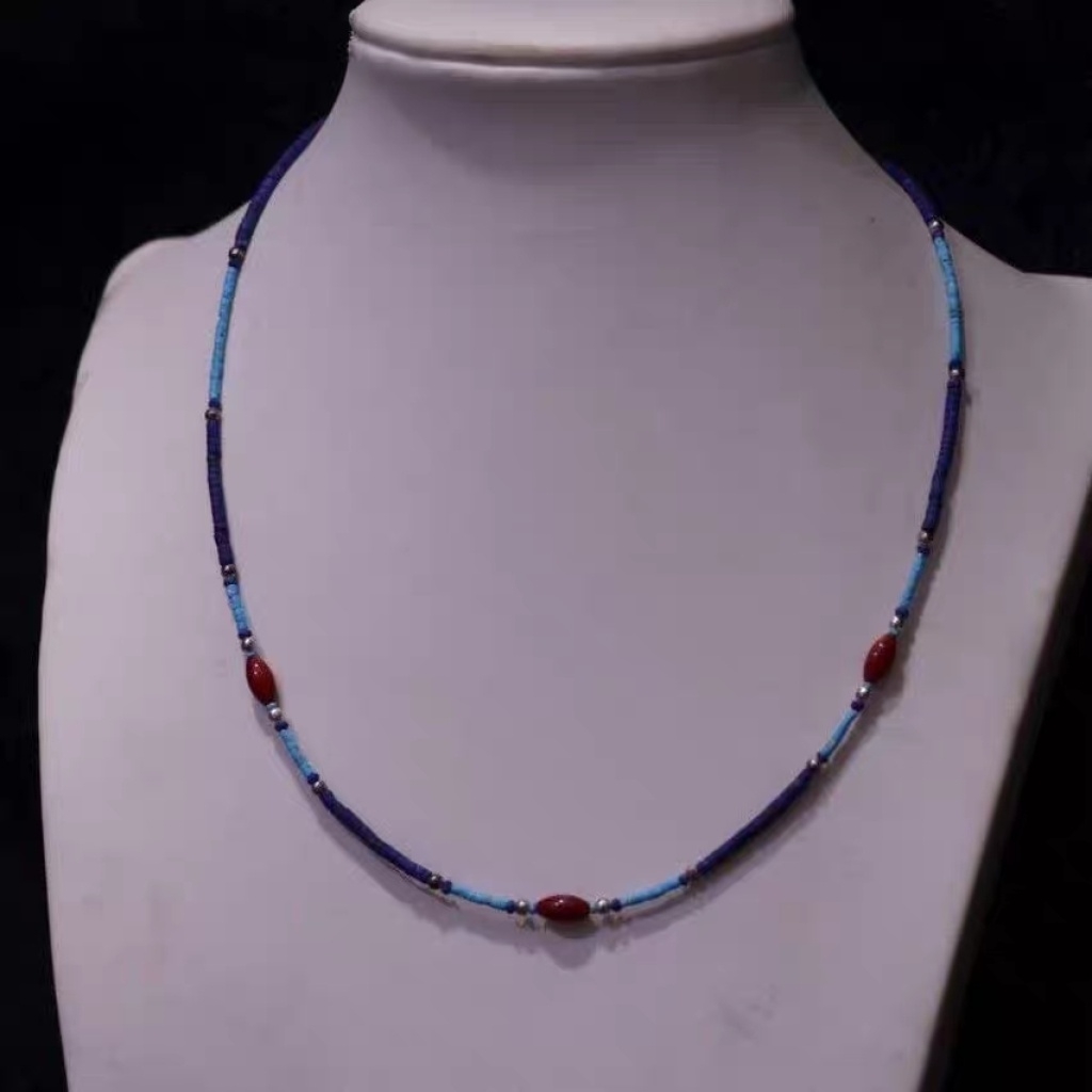 Afghan lapis lazuli 2mm barrel bead necklace, American pine 2mm necklace Item Picture