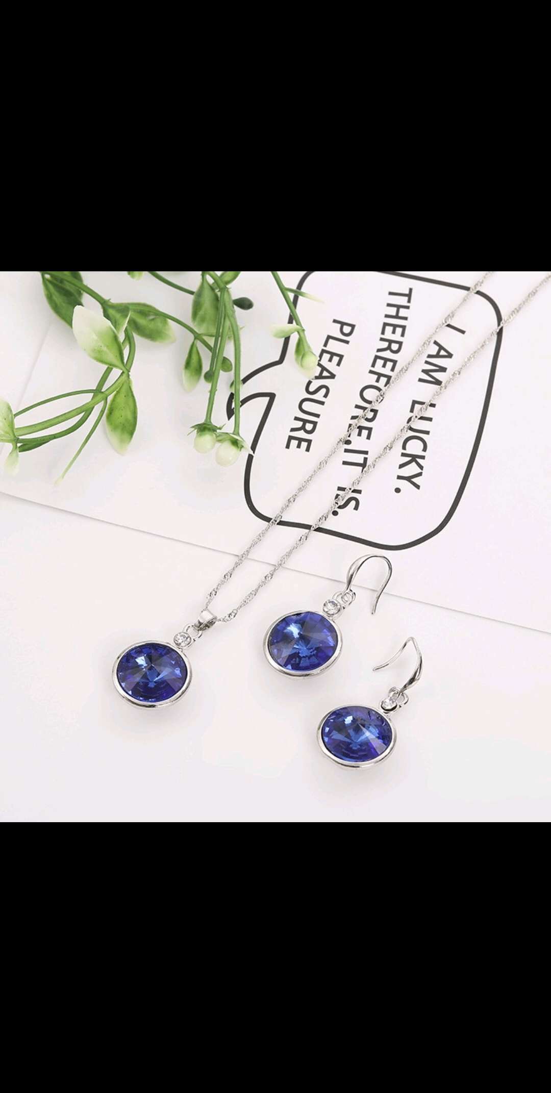Popular foreign trade jewelry European and American bride jewelry wedding round sapphire crystal alloy earrings necklace set
