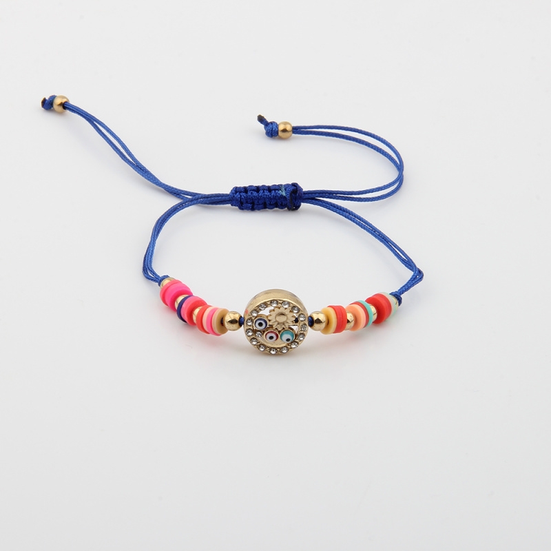 欧美爆款合金滴油镶钻软陶片串珠挂坠蜡线手工编织手链