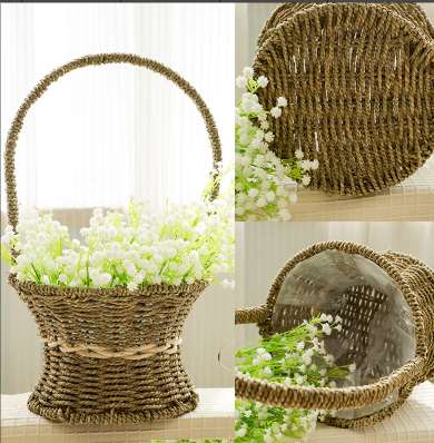Handicrafts Woven Straw Hand-Held Flower Basket Woven Grass Flowerpot Pastoral Retro Waterproof Flowerpot