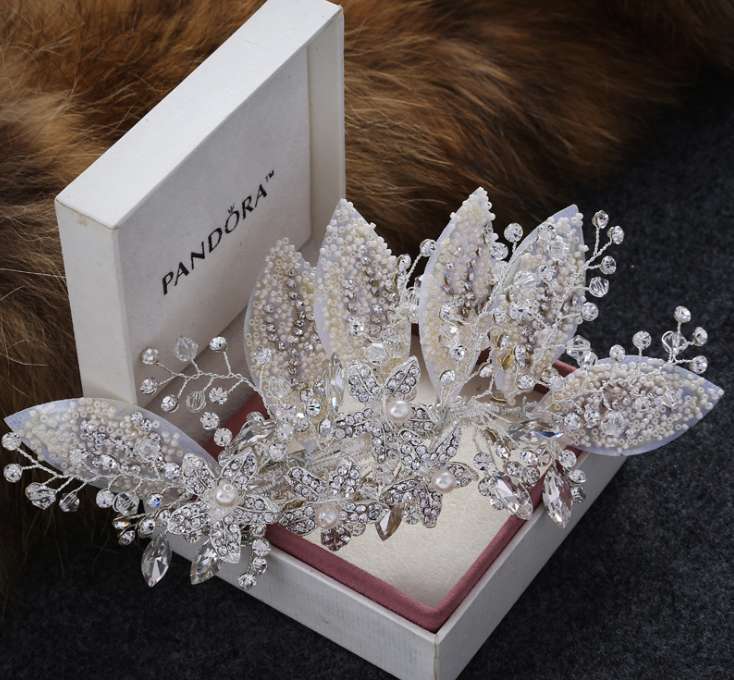Bride tiara new South Korea set diamond five-petal flower alloy hair ornaments hairpin a word clip wedding hair ornaments thumbnail