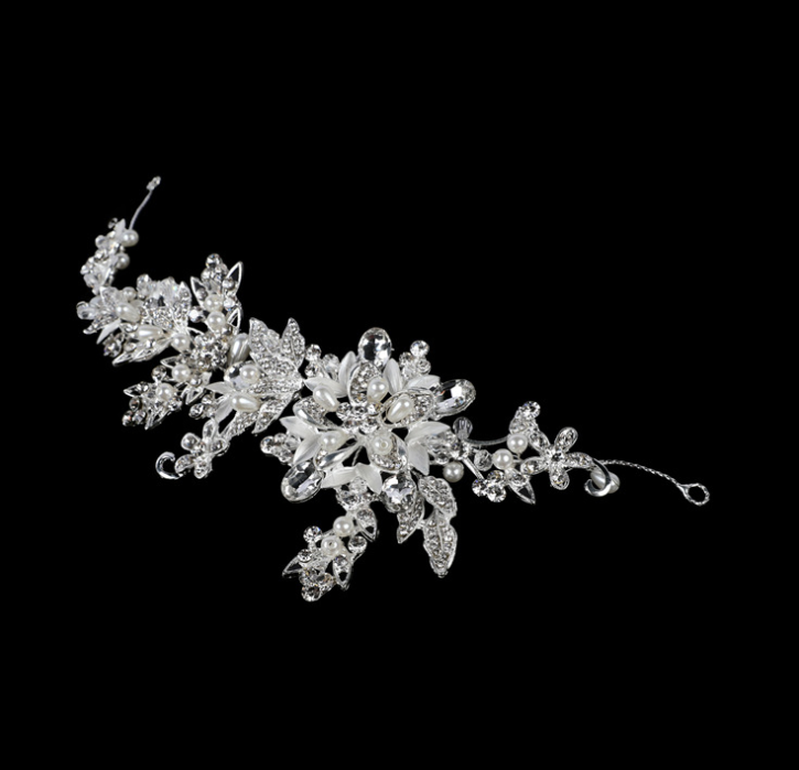 Handcrafted exquisite temperament Korean fashion pearl silver leaf bride wedding headwear hair band wedding photography hair accessories thumbnail