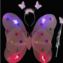 单层亮片翅膀双层发光蝴蝶翅膀三件套舞会装扮儿童天使头扣仙女棒