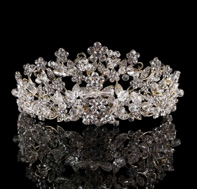 Manufacturers direct alloy rhinestone crystal handmade crown bridal headwear