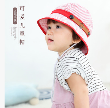 韩版春秋 女童宝宝盆帽 儿童帽子 遮阳帽 渔夫帽 条纹皮扣太阳帽详情2