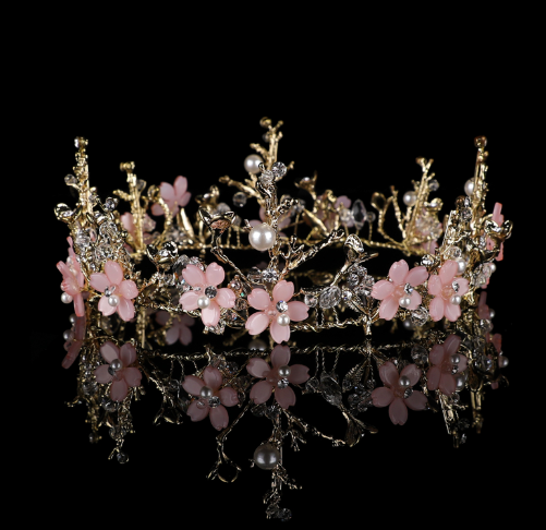 The new Korean fairy pink flower bride tiara is made by hand thumbnail