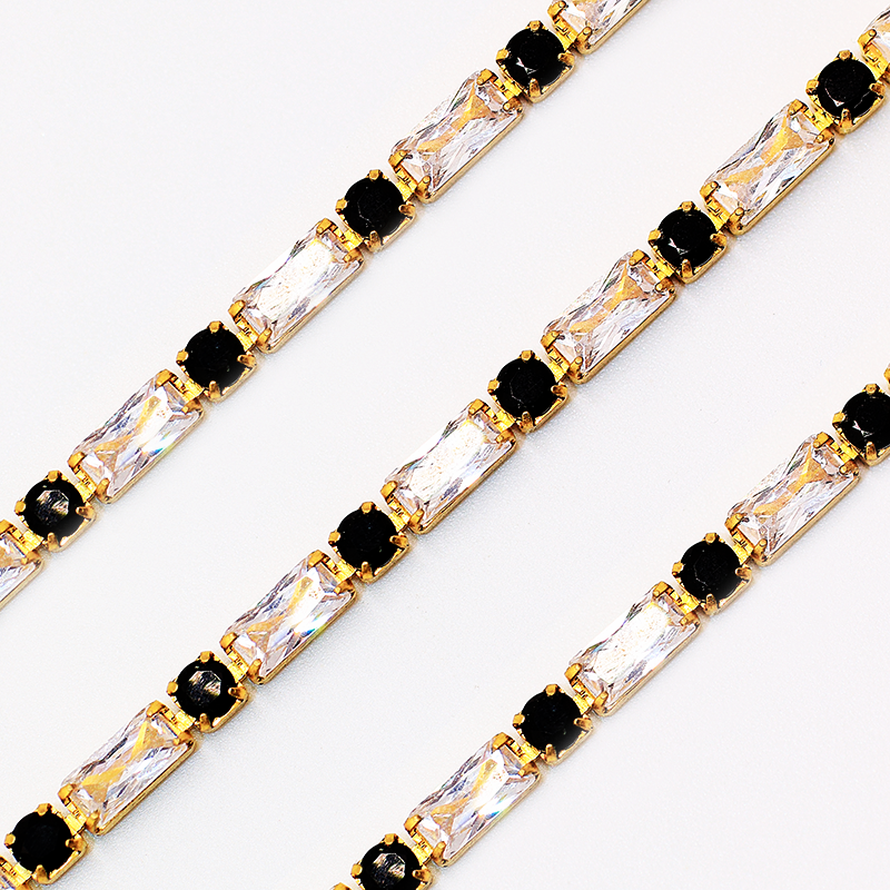 【 Rectangular & Round 】 Rectangular meta-shaped zircon claw chain, copper studded with diamonds, handcrafted chain, nail art, clothing and jewelry in stock 6 detail image 6