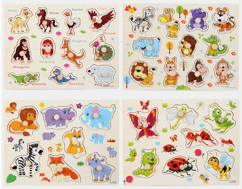 Wooden grasping board puzzle Wooden puzzle children's toy animal fruit vegetable alphanumeric early education cognition undefined