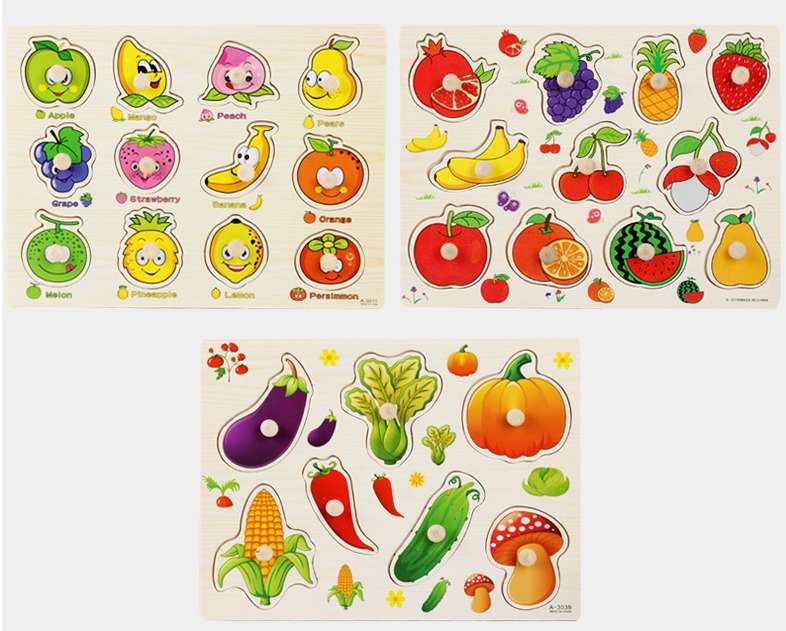 Wooden grasping board puzzle Wooden puzzle children's toy animal fruit vegetable alphanumeric early education cognition Application Scenario
