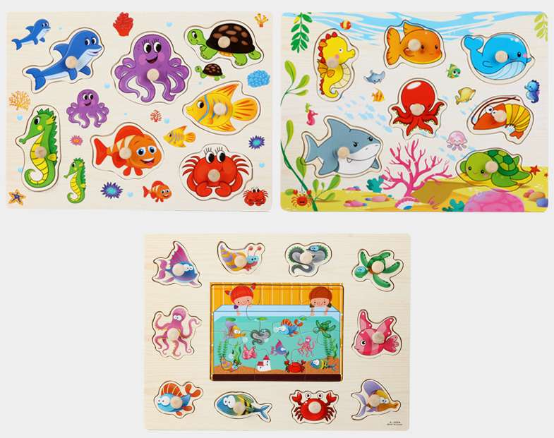 Wooden grasping board puzzle Wooden puzzle children's toy animal fruit vegetable alphanumeric early education cognition Specification drawing