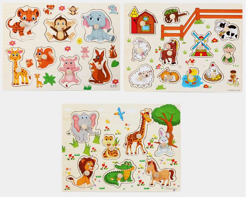 Wooden grasping board puzzle Wooden puzzle children's toy animal fruit vegetable alphanumeric early education cognition undefined