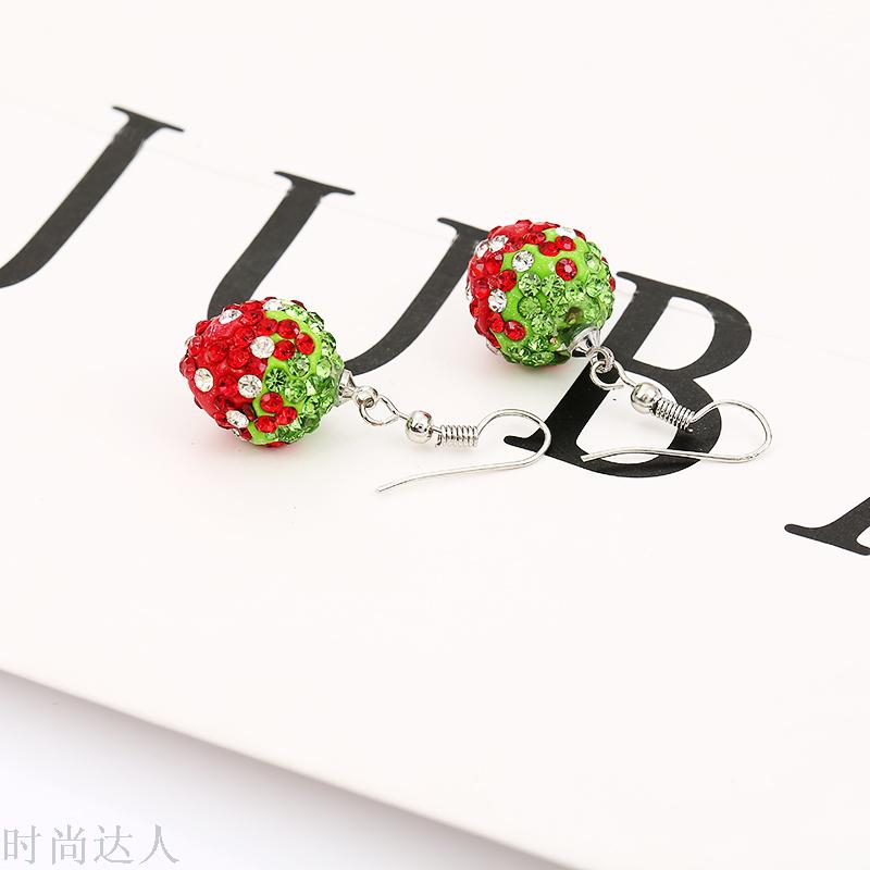 Korean version's best-selling creative stud earrings, fashionable and trendy strawberry soft clay rhinestone stud earrings undefined