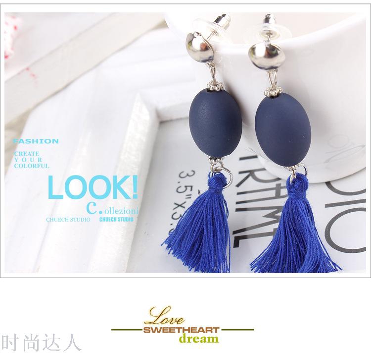 New trendy and fashionable tassel style rubber olive bead platinum plate needle stud earrings and earrings Item Picture