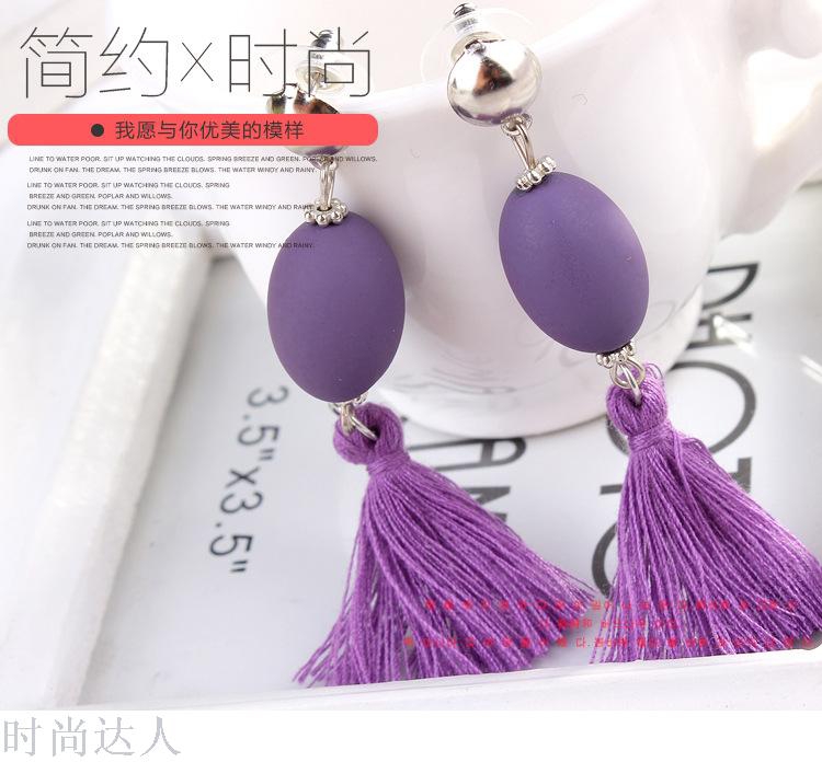 New trendy and fashionable tassel style rubber olive bead platinum plate needle stud earrings and earrings details Picture