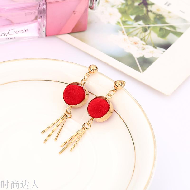 Taobao explosive earrings Europe and the United States fashion geometric fringe earrings long velvet cloth ball earrings thumbnail