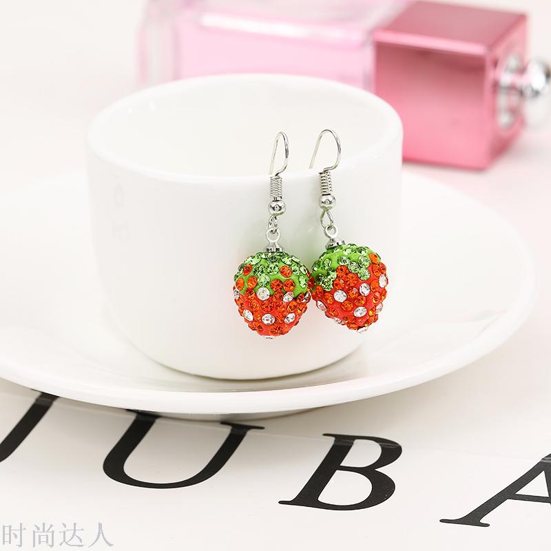 Korean version's best-selling creative stud earrings, fashionable and trendy strawberry soft clay rhinestone stud earrings undefined