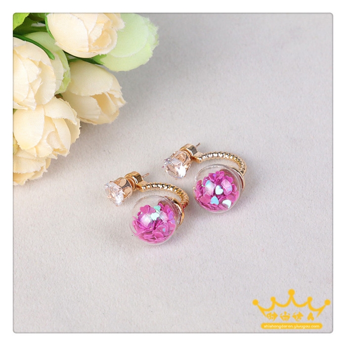 Korean exaggerated and individualistic heart-shaped sequined fresh earrings, versatile accessories, twist twist buckle earrings undefined