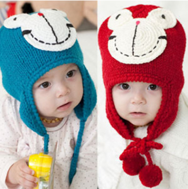 新韩版青蛙 帽宝宝护耳双球针织帽 手工帽新款 婴儿帽子详情1