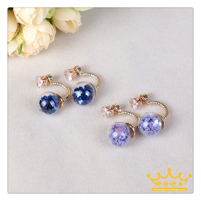 Korean exaggerated and individualistic heart-shaped sequined fresh earrings, versatile accessories, twist twist buckle earrings undefined