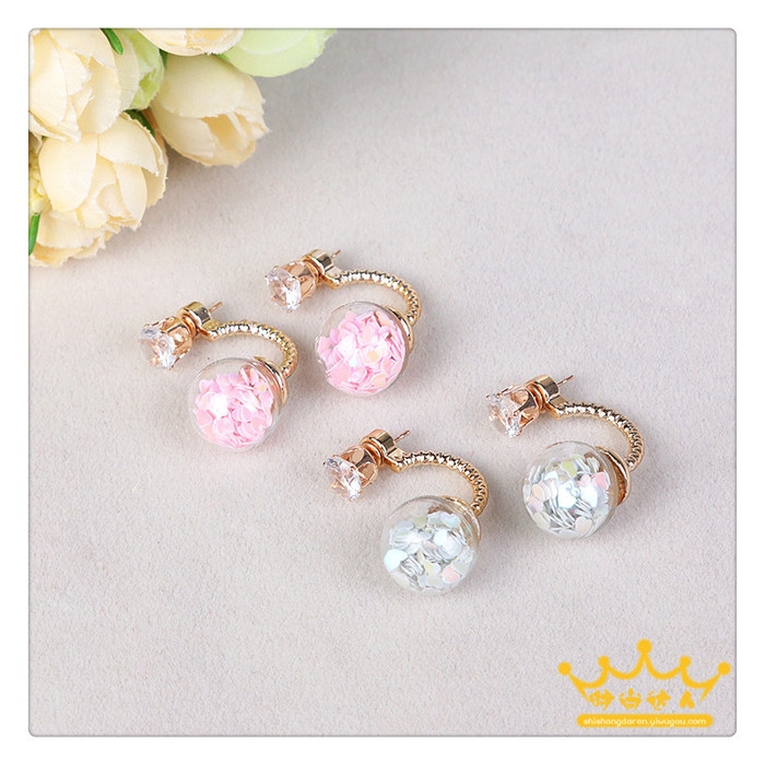 Korean exaggerated and individualistic heart-shaped sequined fresh earrings, versatile accessories, twist twist buckle earrings undefined