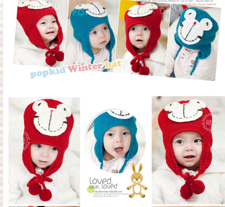 新韩版青蛙 帽宝宝护耳双球针织帽 手工帽新款 婴儿帽子详情2