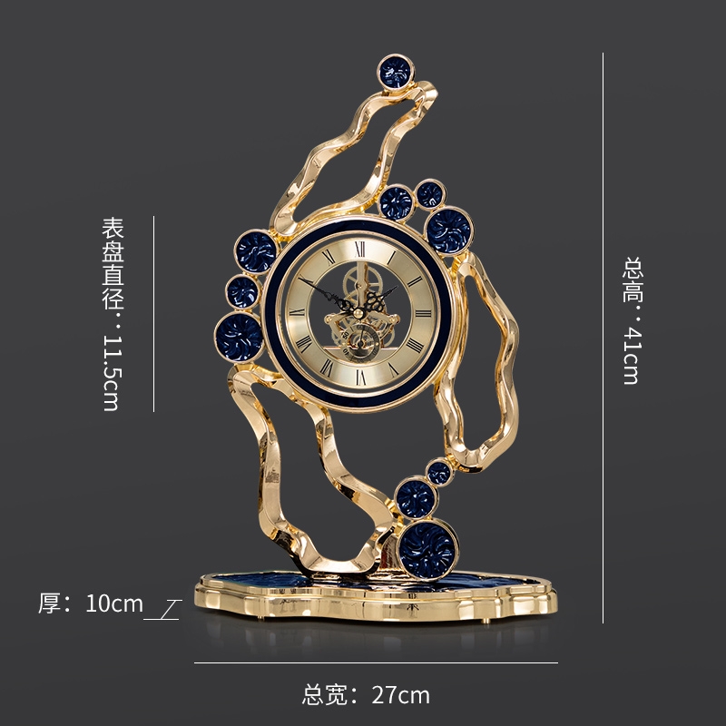 轻奢风机械齿轮座钟珐琅彩台钟欧式客厅桌面摆件家用个性装饰坐钟