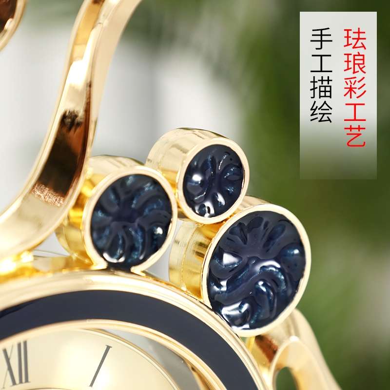 轻奢风机械齿轮座钟珐琅彩台钟欧式客厅桌面摆件家用个性装饰坐钟