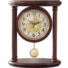木头美式创意实木座钟家用桌面装饰台钟客厅静音摇摆时钟个性石英钟表