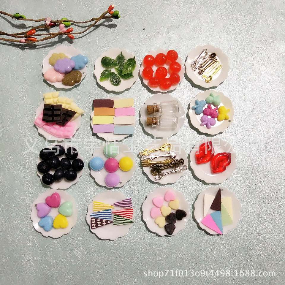 厂家直销仿真食玩DIY配件大号蓝莓马卡龙勺子叉子史莱姆大红唇
