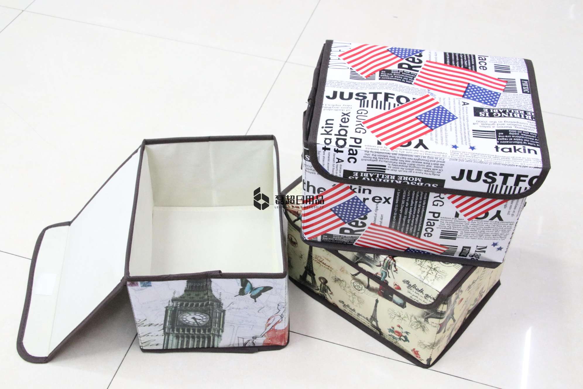 Printed waterproof fabric organizer Storage container Fabric underwear container with lid