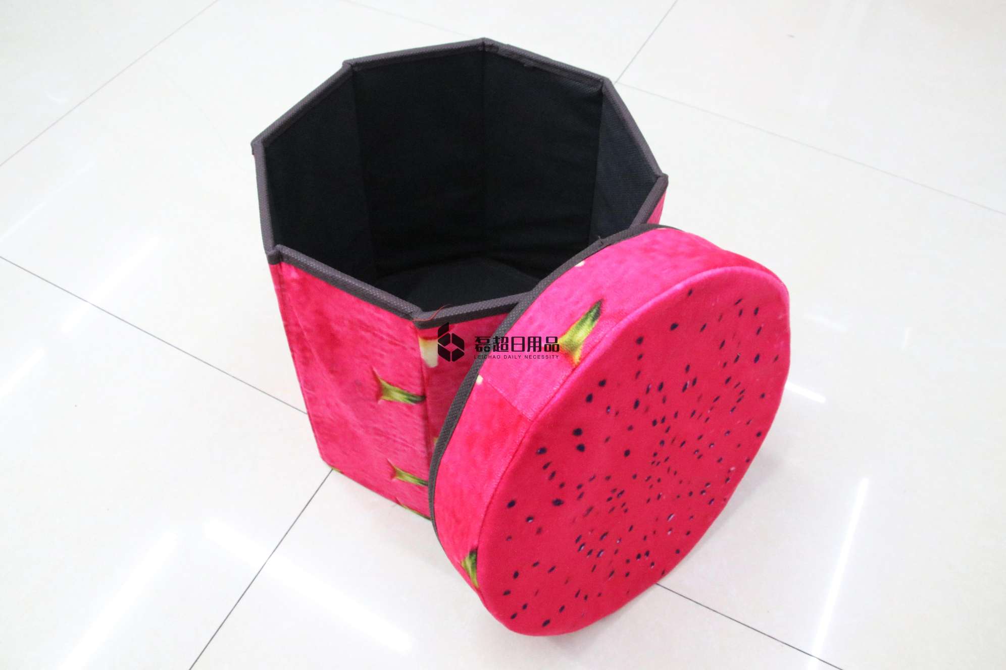 八角形卡绒布水果收纳凳储物凳创意收纳凳玩具收纳箱换鞋凳2白底实物图