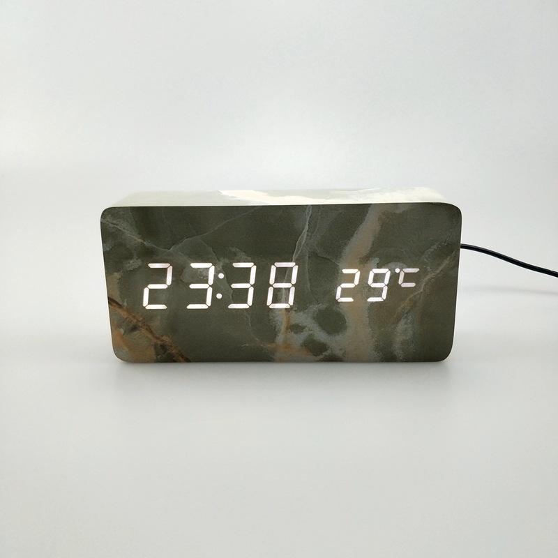 LED木质大理石头纹路木钟温度时钟创意数码钟声控电子闹钟详情图8