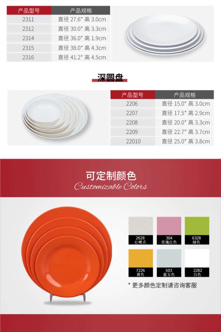 DM德美2208  A5密胺仿瓷圆盘平盘酒店餐厅食堂盖浇饭自助餐盘骨碟产品图