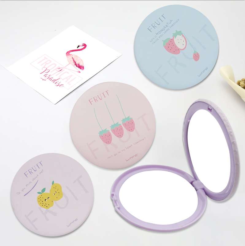 Strawberry Double-Sided Small Mirror Hd Makeup Mirror Table Mirror Paper Desktop Portable Folding Mirror Student Cartoon Application Scenario