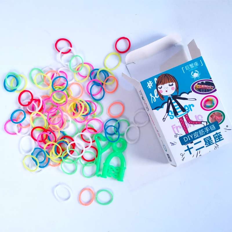 DIY children's woven rubber band bracelets for the 12 zodiac signs, colorful plastic rubber bands, kindergarten side hanging board toys supply details Picture