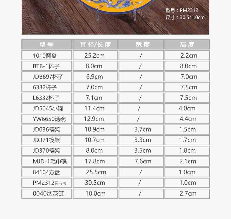 DM Demei 0040 A5 melamine imitation porcelain hotel restaurant set up tables, bone plates, bowls, spoons, chopstick racks, water cups, towels, plates, Chinese dragons Specification image
