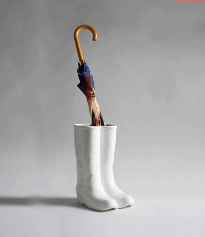 Art piece, entrance decoration piece, ceramic white rain boots, height 36*19.8*26