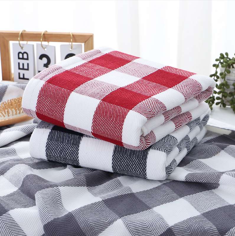 Topo textile factory direct sales 8566 couples grid bath towel pure cotton gauze thumbnail