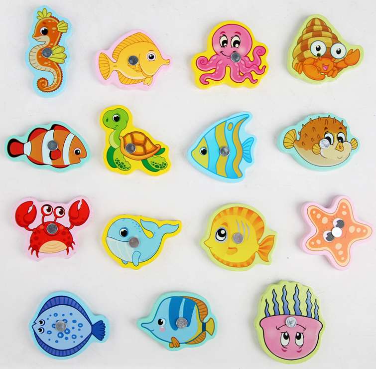 Iron box magnetic fishing wooden toys children's educational wooden toys Parent-child interactive children play house toys 15 fish Item Picture